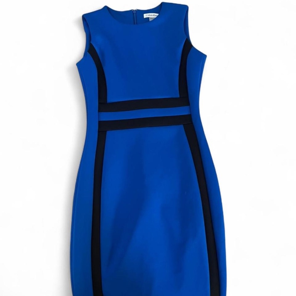 Calvin Klein Cobalt Blue Sheath Dress with Black Accent